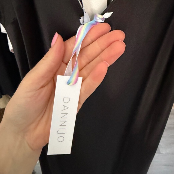 Dannijo rhinestone strap black silk maxi dress with a slit. Size L - Picture 5 of 8